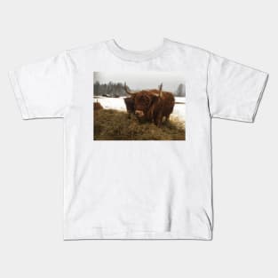 Scottish Highland Cattle Cow and Calf 1864 Kids T-Shirt